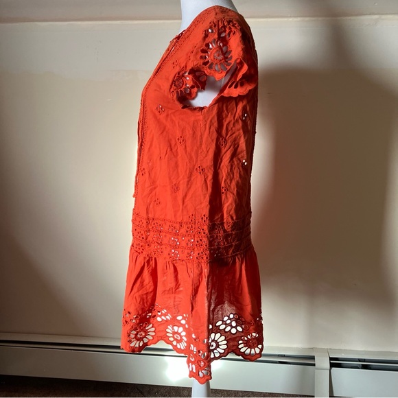 Free People Esperanza Eyelet Orange Ruffled Floral Lace Mini Dress Size XS - Picture 5 of 9